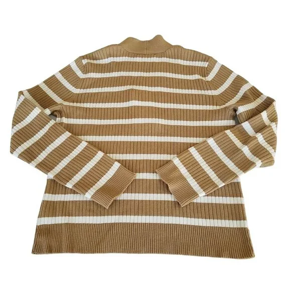 Lauren Ralph Lauren Sweater Womens Size XL Striped Brown White Button Accent - Picture 11 of 12